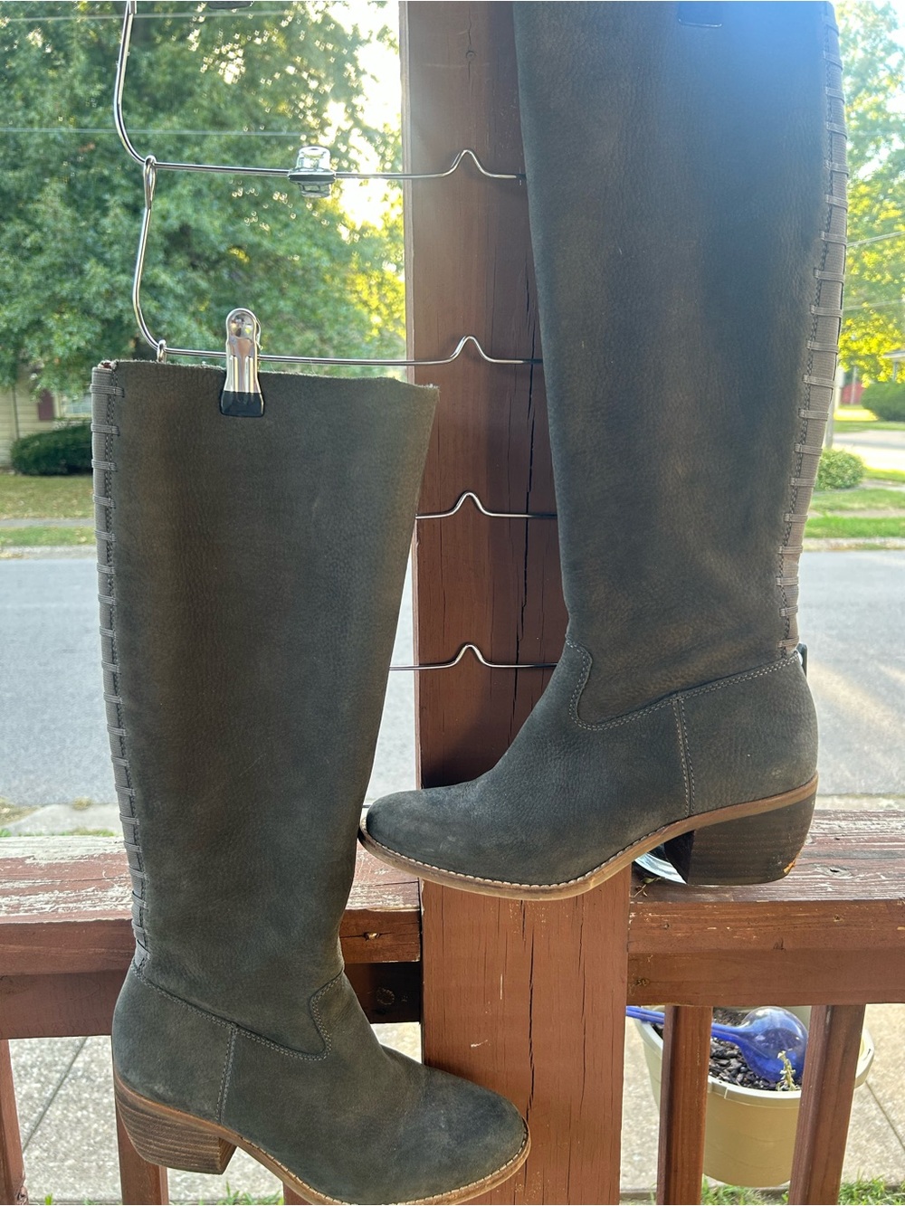 Lucky Brand Tall Suede Riding Boots in Dark Gray